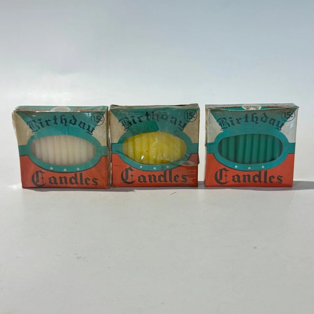 NEW Vintage Peacock Birthday Candles Lot of 3 Boxes 36ct Blue White Yellow Japan